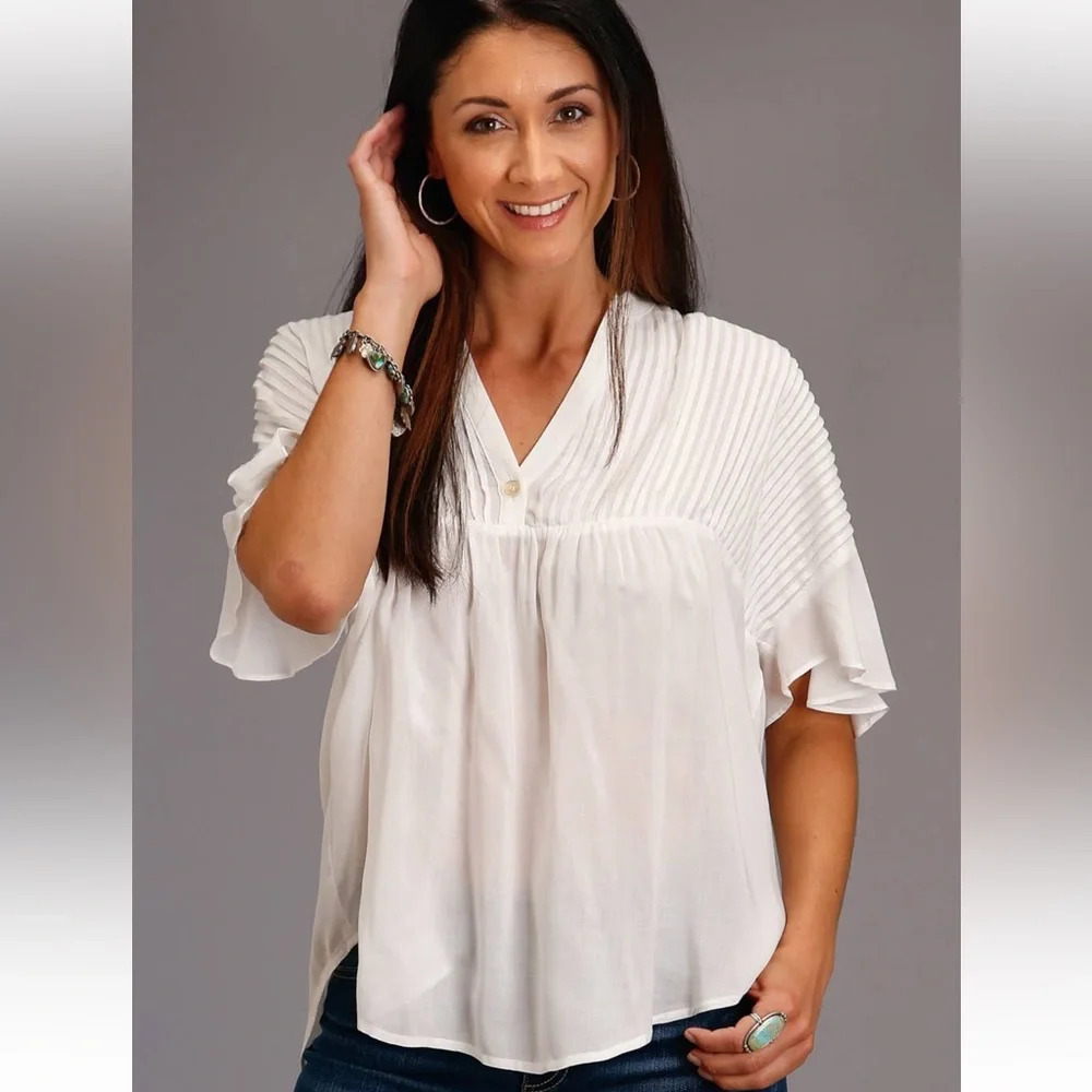 Women’s White Blouse Top Loose Fit Flowy Short Sleeve Basic Everyday Casual